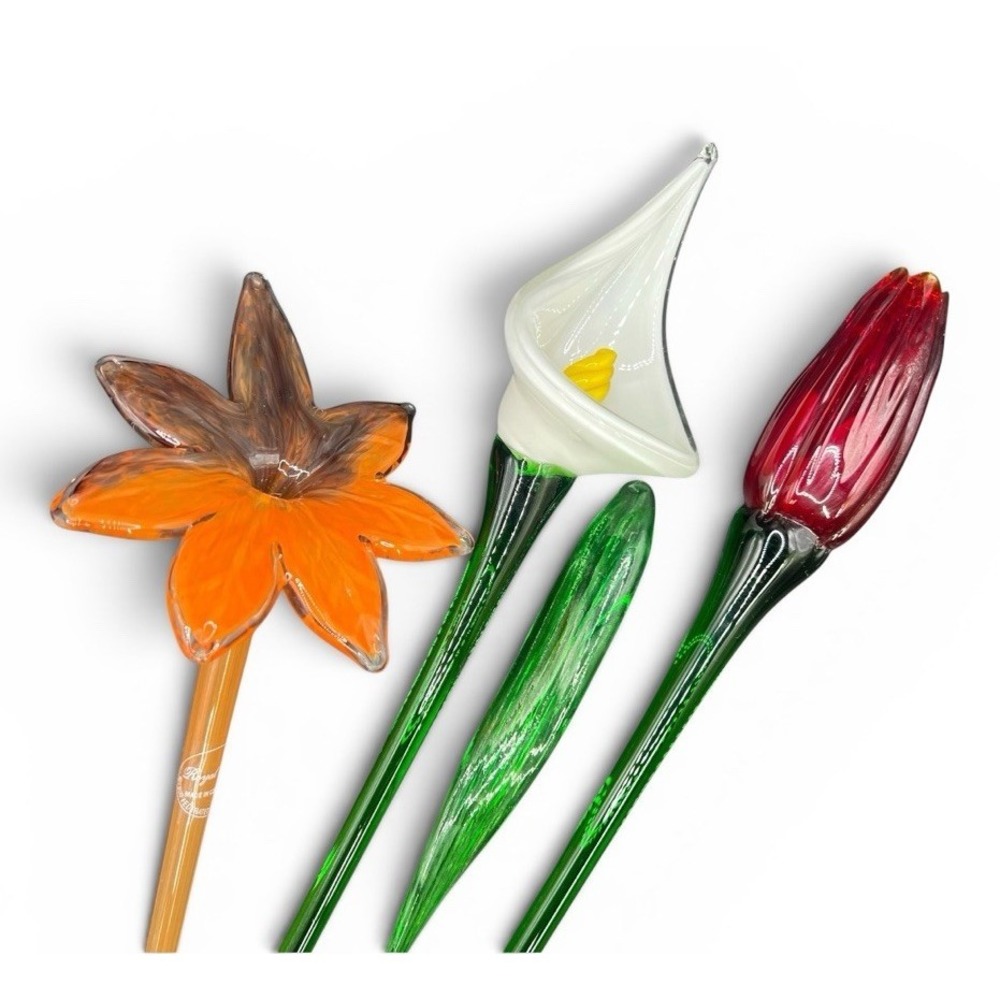 Vintage Czech Hand Blown Art Glass Flowers Murano Style Lot 4 Royal Gallery